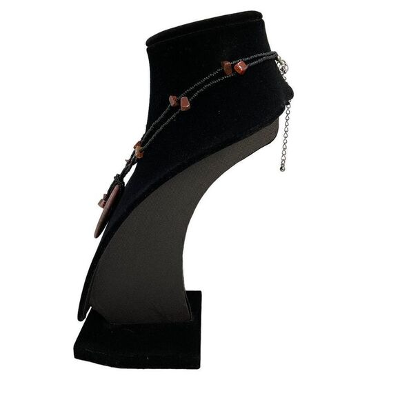 Rhodochrosite Necklace Purple Natural Stone Donut Pendant Black Beaded Chain - Picture 4 of 10